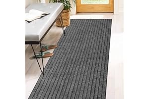 HEYROLL 2' x 6' Runner Rugs with Rubber Backing, Indoor Outdoor Utility Carpet Runner Rugs, Stripe Gray, Can Be Used as Aisle for The RV and Boat, Laundry Room and Balcony