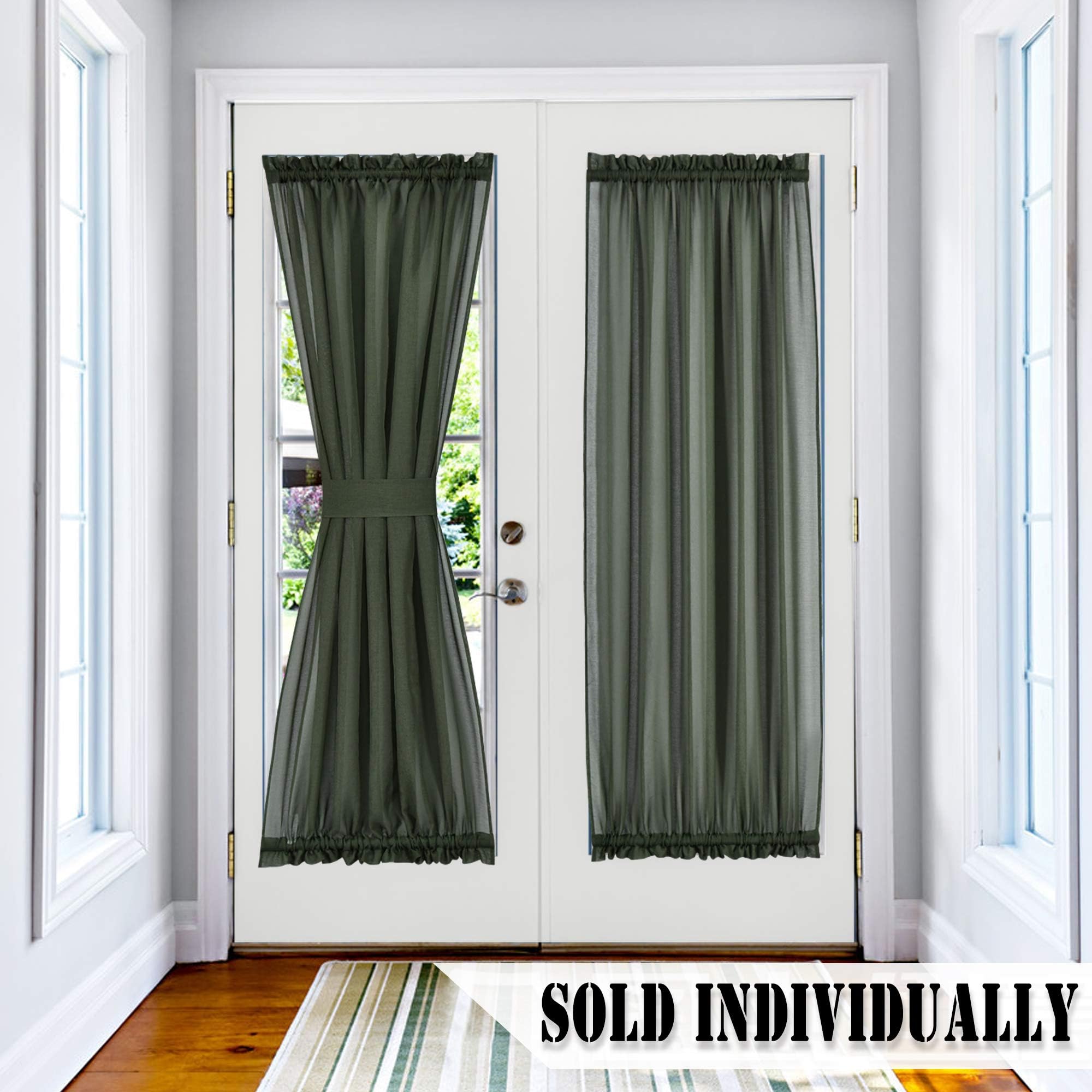 French Door Curtain Panel Linen Look French Door Panels 54 x 72 Midnight Green Sheer Curtains for French Doors Sold Individually