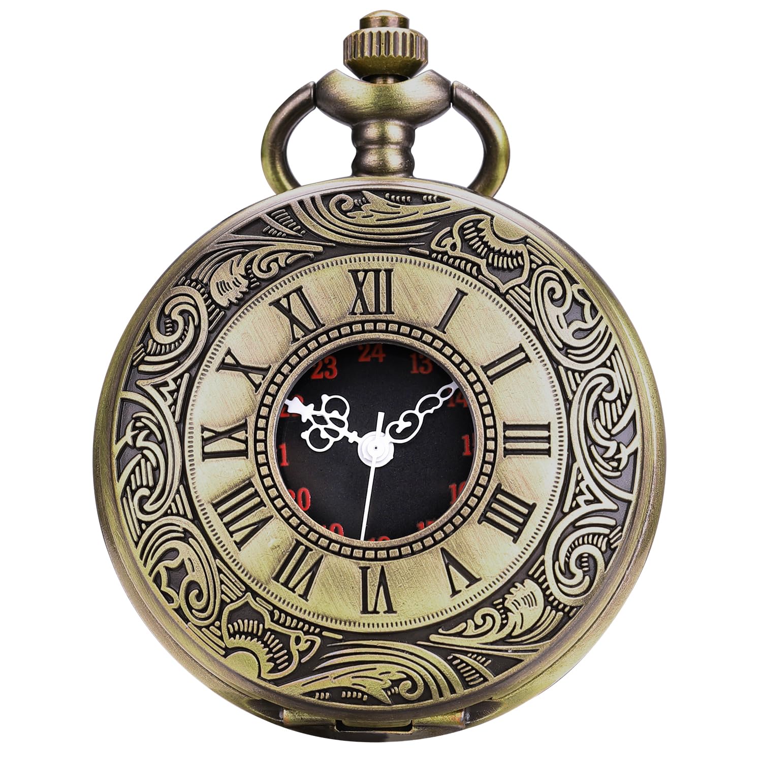 SIBOSUN Pocket Watches for Men Pocket Watch with Chain Quartz Pocket Watch Skeleton Antique Mens Roman Numerals Vintage Steampunk Pocket Watches Bronze