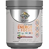 Garden of Life Sport Organic Plant-Based Energy + Focus Vegan Clean Pre Workout Powder, Sugar & Gluten Free BlackBerry Cherry with 85mg Caffeine, Natural NO Booster, B12, 40 Servings, 8.14 Oz