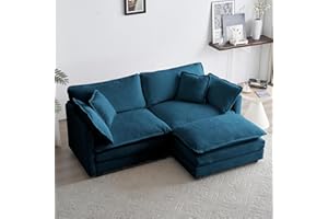 GNIXUU Deep Seat Sectional Sofa Cloud Couch with Ottoman, 76.7" Modern Chenille Comfy Upholstered Modular Sofa L Shaped Couch for Living Room, Apartment, Studio, Office(Blue).