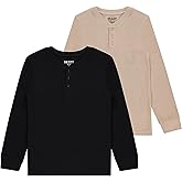 Sezzit Boys' 2-Pack Thermal Henley Tops - Cozy, Breathable Long Sleeve Shirts for School and Play, Sizes 4-18