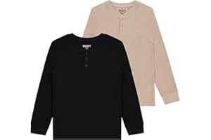 Sezzit Boys' 2-Pack Thermal Henley Tops - Cozy, Breathable Long Sleeve Shirts for School and Play, Sizes 4-18
