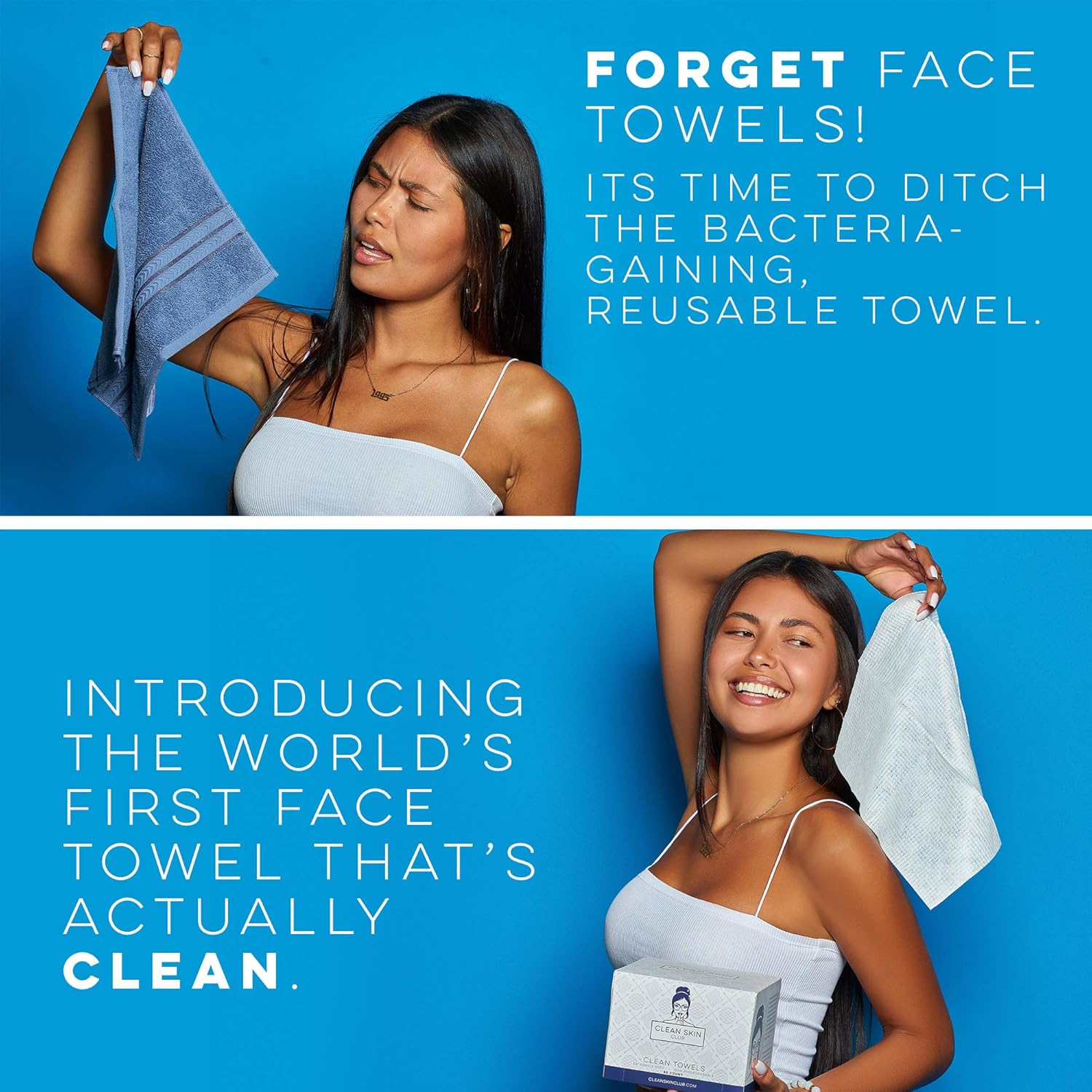 Clean Skin Club - Clean Towels XL | World's 1ST Biodegradable Face Towel | Disposable Makeup Removing Wipes | 100% Organic Viscose | 50 CT | Super Soft for Sensitive Skin | Dry Cleanser Towelettes (50 Count (Single Box)): Beauty