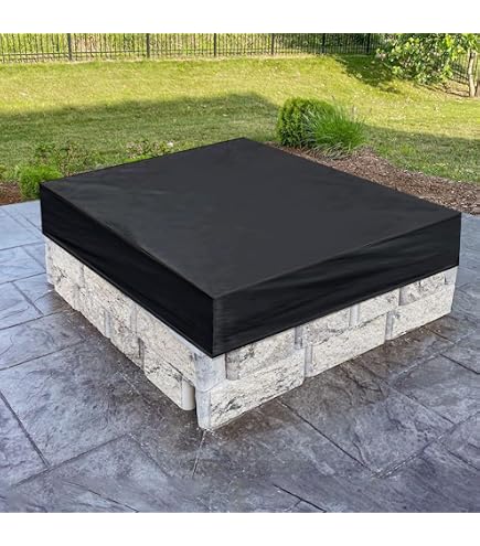 Outdoor Square Fire Pit Cover - 52-57 Inch Built-in Stone Firepit Cover, Heavy Duty 600D Waterproof Protector (Black)