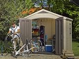 Keter Factor 8 x 6 ft Outdoor Storage Shed Beige Brown Wood Effect Double Doors view 9