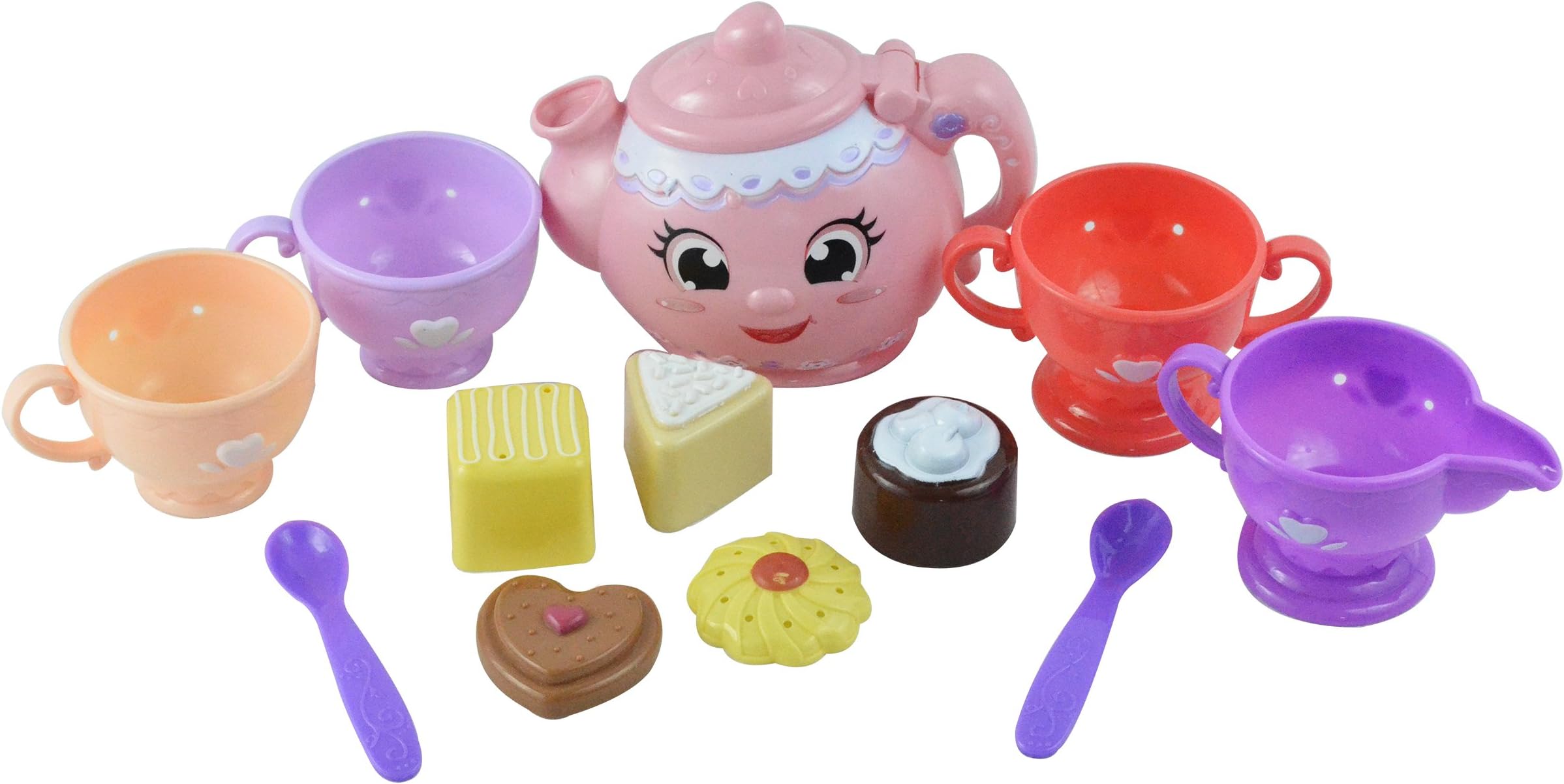 Hoopla Toys Kids Tea Party Toy Play Set, 12Piece Kitchen Fancy Cups, Kettle, Food Game