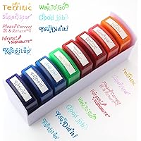 Hmseng Self-Inking Teacher Stamp Set (8PCS) for Grading Classroom Teachers Review Homework Feedback Parents Signature Colorfu