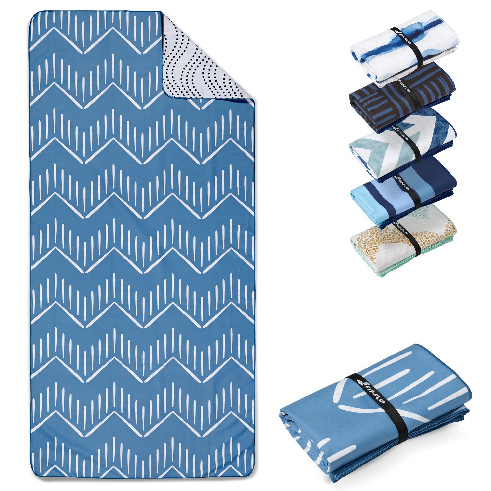 Fit-Flip Beach towel microfibre - large quick dry towels - for travel and swimming - lightweight, compact and super absorbent - sand free, 100% recycled - Brushes 160x90cm