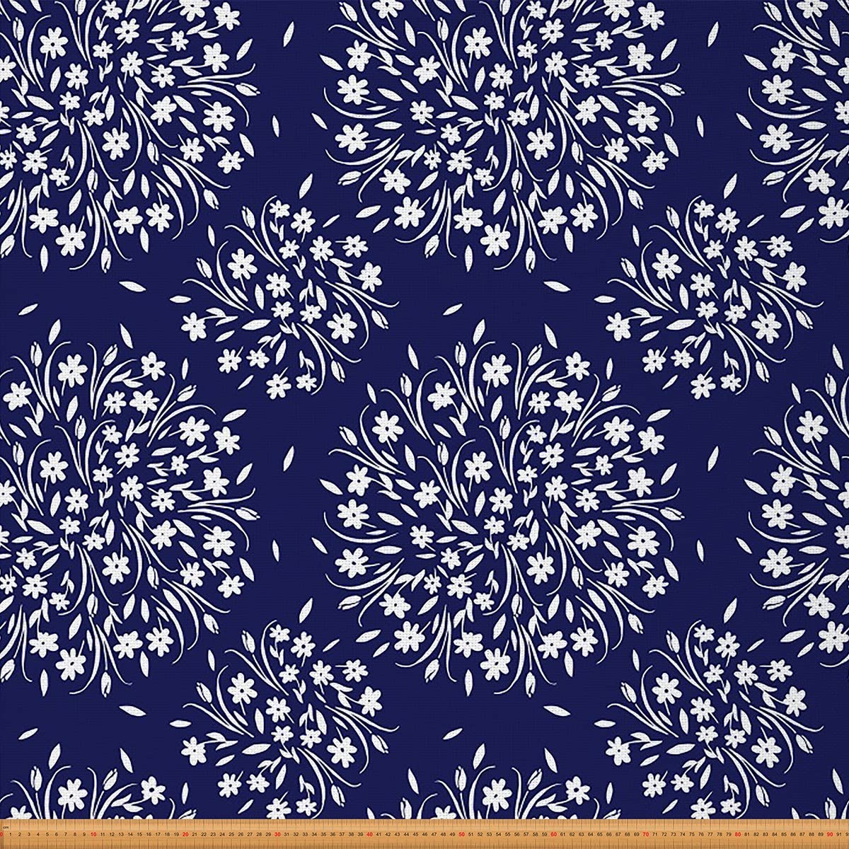 Floral Fabric by The Yard,Vintage Little Floral Upholstery Fabric for Chairs,Traditional Botanical Fabric for Upholstery and DIY Projects,1 Yard,(L92*W150cm) Navy Blue White