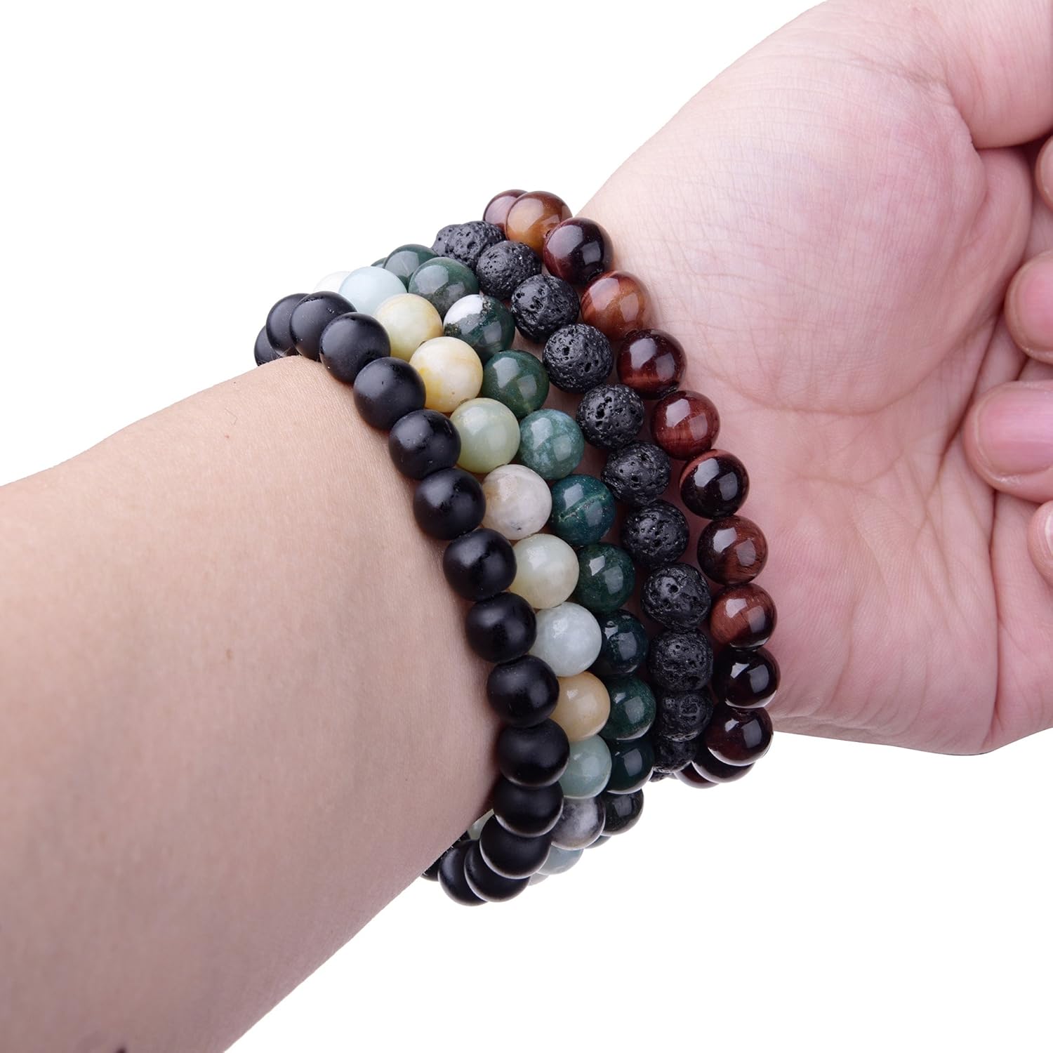 WRCXSTONE Natural 8mm Gorgeous Semi-Precious Gemstones Healing Crystal Stretch Beaded Bracelet Unisex: Clothing
