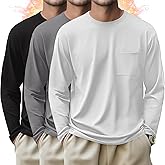 Evervibe 3 Pack Men's Big and Tall Long Sleeve Shirts Thermal Pocket T-Shirt Crew Neck Fleece Top Slim Fit Casual Tee