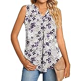 Anyhold Women's Chiffon Tank Tops Sleeveless V Neck Blouse Dressy Casual Tops Office Work Shirts