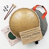 Panda Drum Pro (Sandstone) | Steel Tongue Drum for Inside Outside | 15 Inch | with Music Book, Mallets, Carrying Bag &amp; Finger Picks | 432 Hz Rain Drum | Calming Musical Instrument for Adults