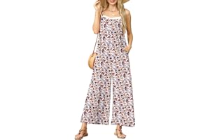 QIXING Womens Casual Loose Jumpsuits Summer Boho Wide Leg Rompers Sleeveless Overalls with Pockets