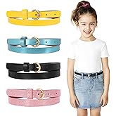 JASGOOD 4 Pack 3 Pack Kids Skinny Belts Glitter PU Leather Belt for Girls Colorful Girl Belt with Gold Buckle for Jeans Dress