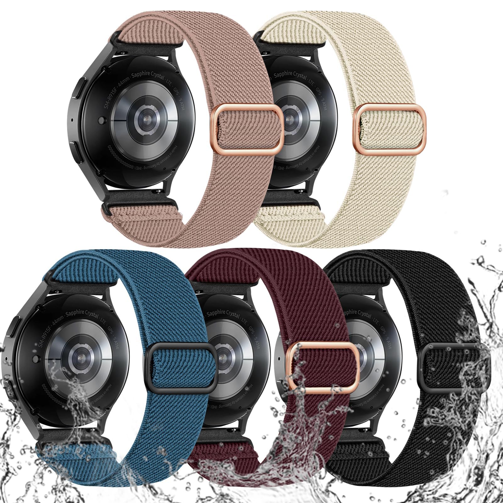 Lerobo 5 Pack Stretchy Bands Compatible with Samsung Galaxy Watch 7 6 5 4 FE Band 40mm 44mm 45mm/Watch 6 4 Classic 4 42mm 46mm 43mm 47mm/Active 2,20mm Soft Nylon Solo Loop Band Elastic Strap