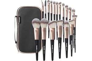 Makeup Brushes with Case, MAANGE 18 Pcs Professional Makeup Brush Set Premium Synthetic Face Kabuki Brush Kit Foundation Blush Powder Eyeshadow Brushes Set Christmas Gift（Coffee)