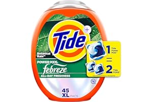 Tide Power Pods Laundry Detergent Pacs with Febreze, Botanical Rain Scent, Febreze Freshness with Odor Eliminators, 45 Count