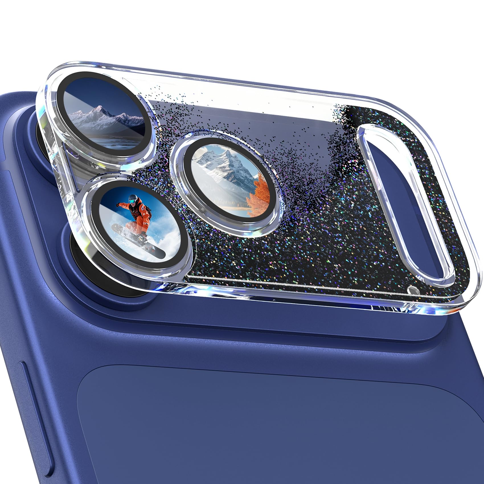 surundo for iPhone 17 Pro Max Camera Protector, Bling Glitter Camera Cover Design Flowing Liquid Quicksand, [Not Easy to Fall] [Strong Adsorption] 9H Tempered Glass Lens Cover Stylish Accessories