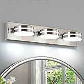 Bicrink Brushed Nickel Bathroom Vanity Light, (24in Dimmable) 3-Light Bathroom Light Fixtures Over Mirror, LED 5500K Vanity Lights with 360°Rotating Lamp Head