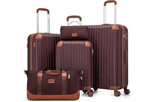 Cosbarn Luggage Sets 5 Piece Suitcases with Wheels (Burgundy)