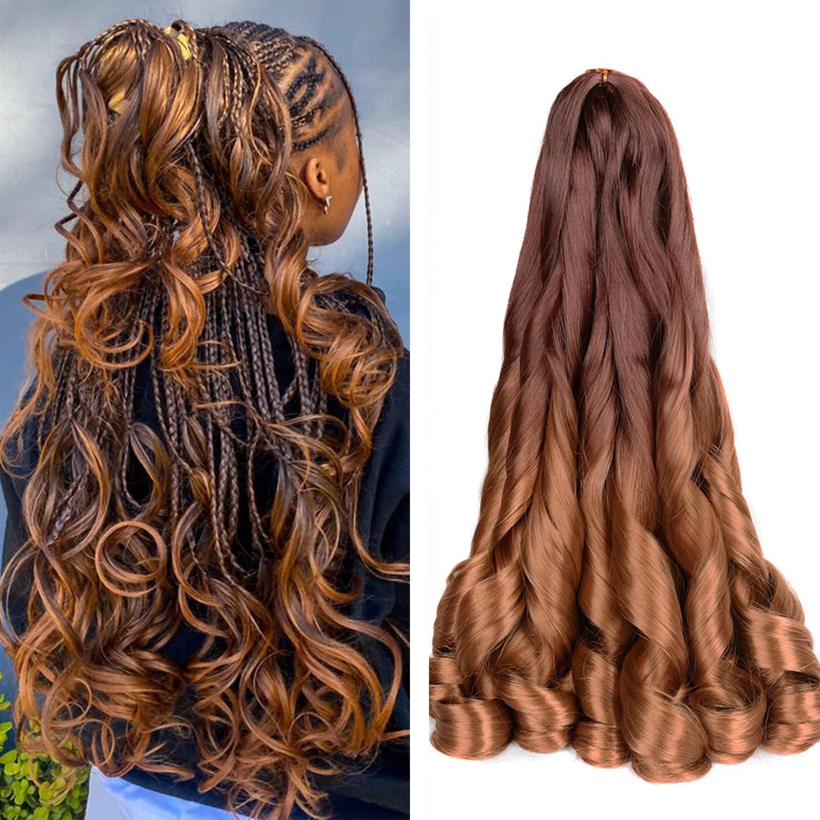French Curl Braiding Hair 24 Inch 8 Packs Pre Stretched Loose Wave Bouncy Braiding Hair Spanish Curly Ends Synthetic Hair Extensions for Braiding（OT33/30）