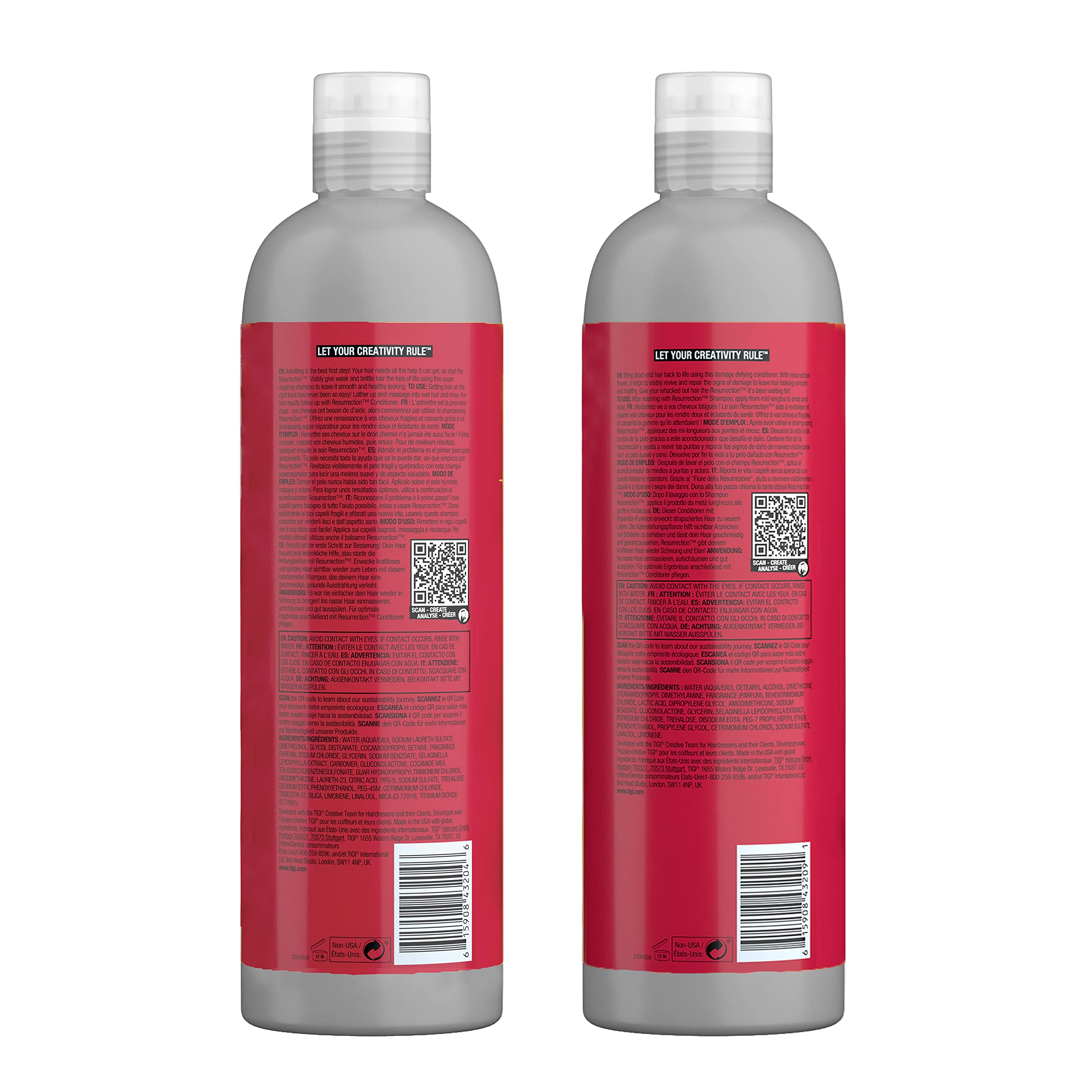 Bed Head by TIGI Moisturizing Shampoo and Conditioner Set for Damaged Hair, Resurrection Infused Hair Care with The Resurrection Plant, 25.36 fl oz, 2 Pack