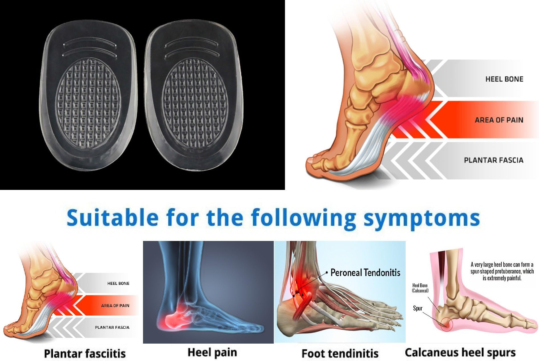 Insole Silicone Gel Heel Pad for Heel & Plantar Fasciitis Associated Pain & Gel Shock Cushion (Small) / 1 Pair Silicone Gel Heel Inserts Support Insole Cushion Pain Relief Plantar Fasciitis / Cushion Insole Support Silicone Gel Heel Pad Foot Cup Massage Shock Pain Relief