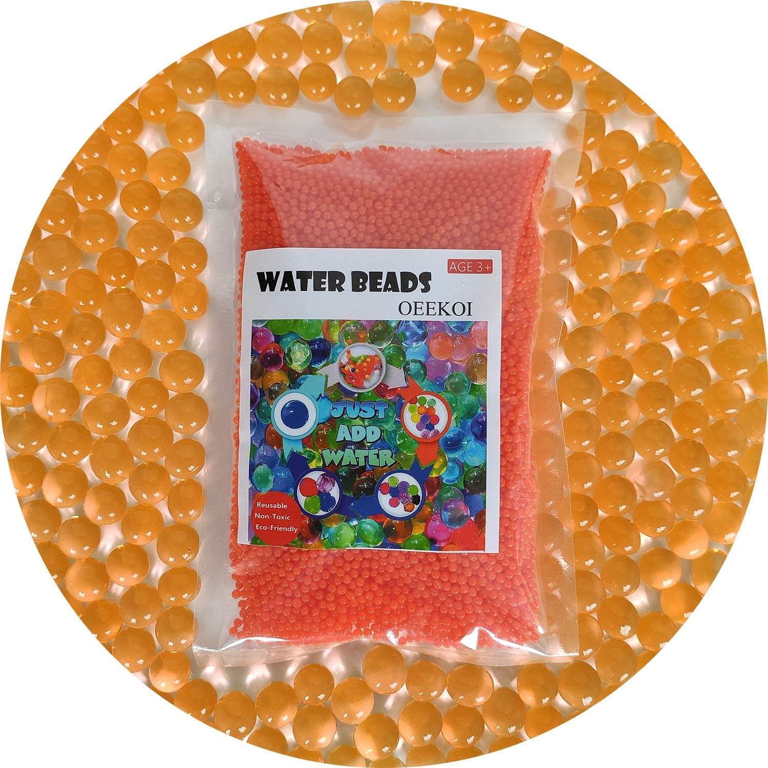 Vase Fillers - OEEKOI Orange Water Beads, 200 Gram Vase Fillers Gel Jelly Water Beads for Kids Sensory Playing, Pearls Vase Filler, Foot Spa, Wedding Centerpieces and Home Plant Decoration