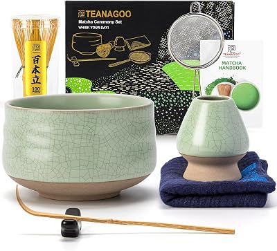 Matcha Set, 7-teilig mit Keramikschale & Bambusbesen, Hellgrün