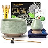 TEANAGOO Matcha Whisk Set Green, 7 Pcs Matcha Set, Matcha Kit for Ceremony, Matcha Tea Set for Making Breakfast/Latte,Whisk Set and Ceramic Bowl with All Accessories, Gift for Family/Friend