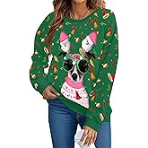 UYIQL Ugly Christmas Sweatshirts for Women Funny Dog Print Pullover Sweater Long Sleeve Novelty Xmas Shirt Green S