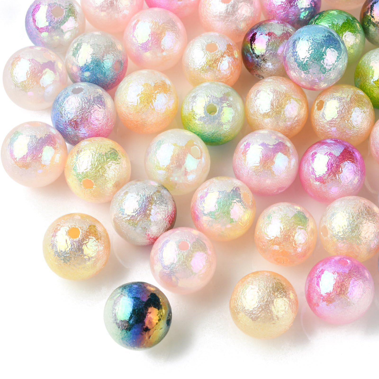 Stiesy 50Pcs Random Color Textured Round Beads 16mm Ball Beads Acrylic Spacer Loose Bubblegum Beads for DIY Craft Bracelet Jewelry Making