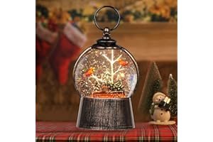 LEYUPEAK Christmas Snow Globe Lantern with Timer Cardinals Christmas Tree Truck Lighted Music Snow Globes, USB & Batteries Powered Holiday Glitter Globe for Xmas Indoor Decoration and Cardinal Gifts