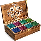 Coloch Wooden Tea Bag Storage Box with Carved Lid, 8-Compartment Tea Chest Organizer Spice Packets Container for Living Room,