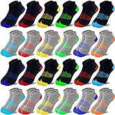 Tsmollyu Boy Socks 24 Pairs Ankle Athletic Cotton Socks Half Cushioned Low Cut Sock Ankle Athletic Cotton Sock
