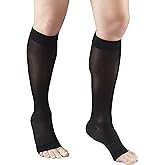Truform Sheer Compression Stockings, 15-20 mmHg, Women's Knee High Length, Open Toe, 20 Denier, Black, 2X-Large