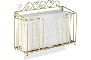 MyGift Wall Mounted Brass Tone Metal Paper Towel Holder with Vintage Scrollwork Design for Refillable C-fold, Z Fold and Tri Fold Paper Hand Towels, Commercial Disposable Folded Towel Napkin Rack