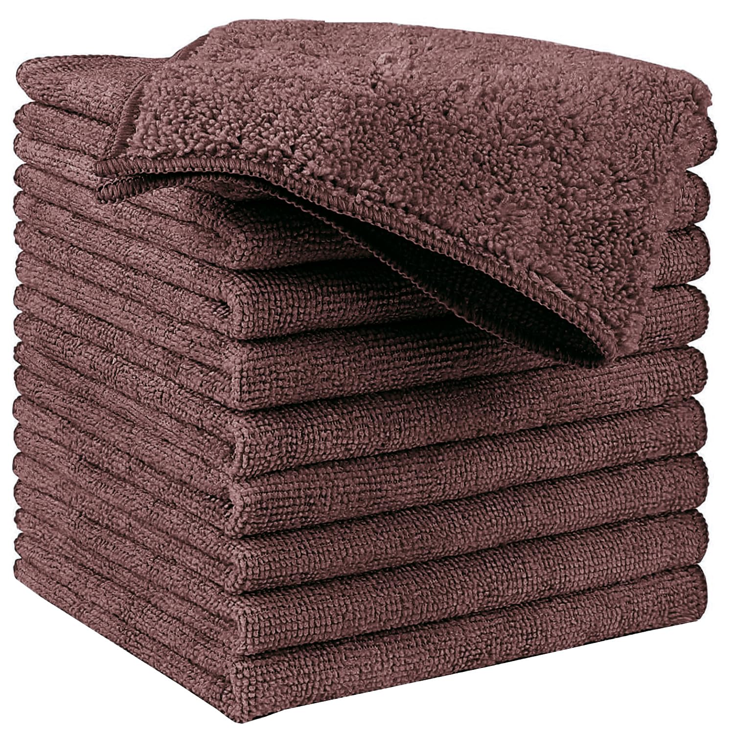 HIDMD Microfibre Cleaning Cloths Dish Cloths Lint Free Cloths For Polishing Drying Washing Waxing Dusting Cleaning Accessories Kitchen Dusters Car Bathroom Blue Pack of 10 30cm x 30cm Brown