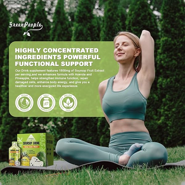 GREENPEOPLE SOURSOP & ACEROLA LIQUID SUPPLEMENT DRINK,SOURSOP BITTERS LIQUID,IMMUNE BOOSTING VITAMIN C DRINK,FAST ABSORPTION,VEGAN,NON-GMO,10 PACKETS