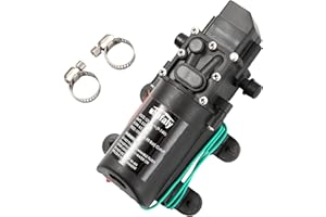 Auhafaly 12V DC Fresh Water Pump With 2 Hose Clamp 12 Volt Diaphragm Pump Self Priming Sprayer Pump with Pressure Switch 4.5 L/Min 1.2 GPM 110 PSI Adjustable for RV Camper Marine Boat Lawn (1)