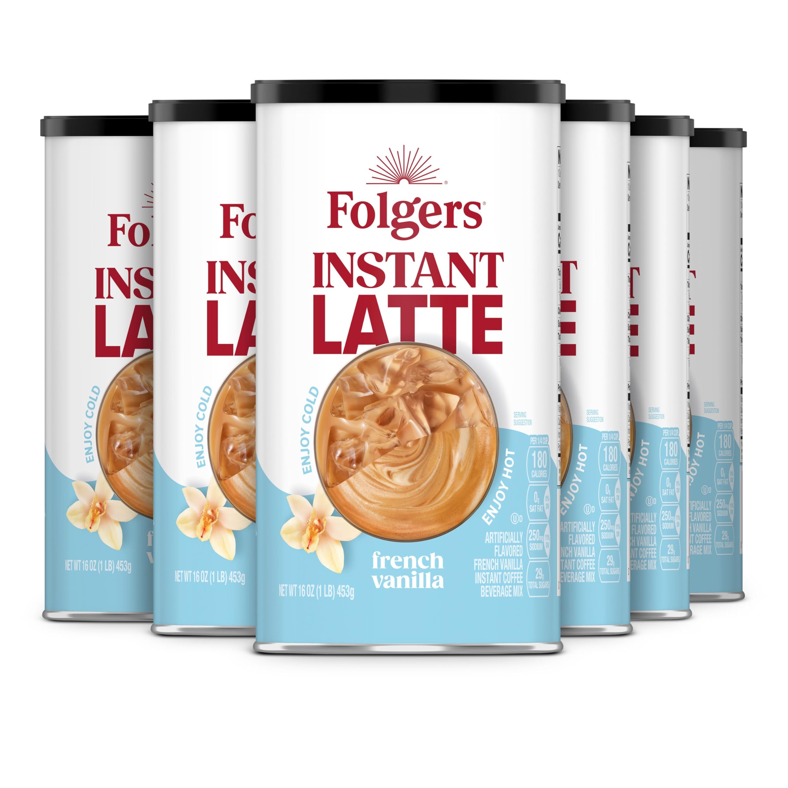Folgers French Vanilla Flavored Instant Latte Mix, 16 oz (6-Pack)