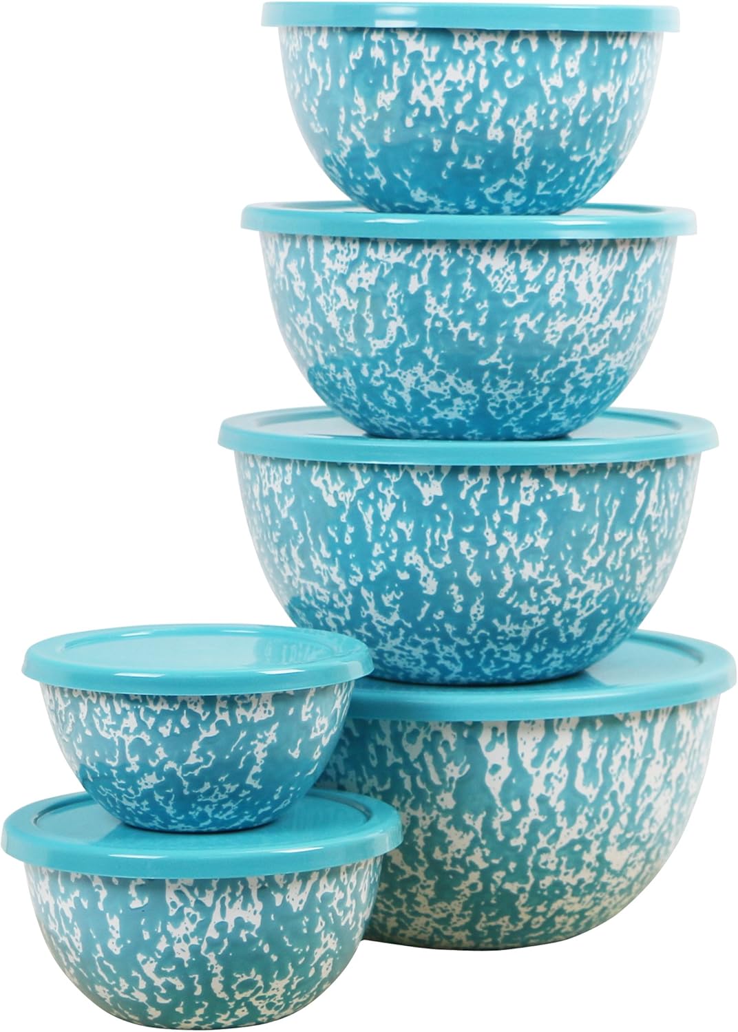 Calypso Basics by Reston Lloyd Marble 12 Piece Enamel on Steel Bowl Set, Turquoise