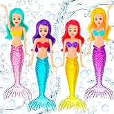 Civaner 4 Pcs Mermaid Bath Pool Toys Dive Swimming Games,Classical | Mermaid Toys for Girls Ages 4-8, Kids Bathtub Play, Underwater Dolls Colorful Tails, Pool Party Birthday Games