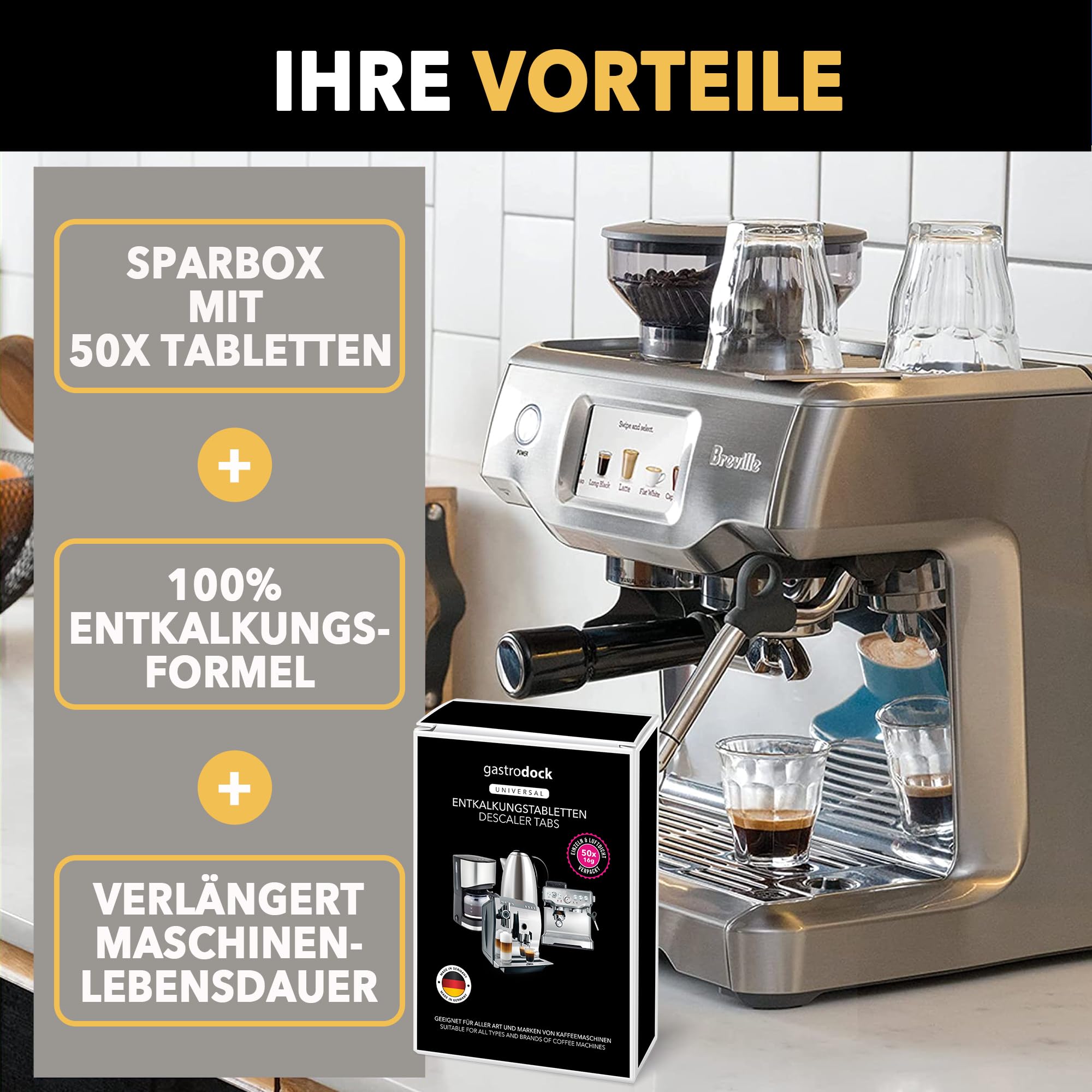 [50x] Entkalkungstabletten für Kaffeevollautomaten und Kaffeemaschinen MADE IN GERMANY | Kompatibel mit Jura, Siemens EQ Series, Krups, Bosch, Miele, Melitta, WMF | Entkalker für 50 Reinigungsvorgänge 3