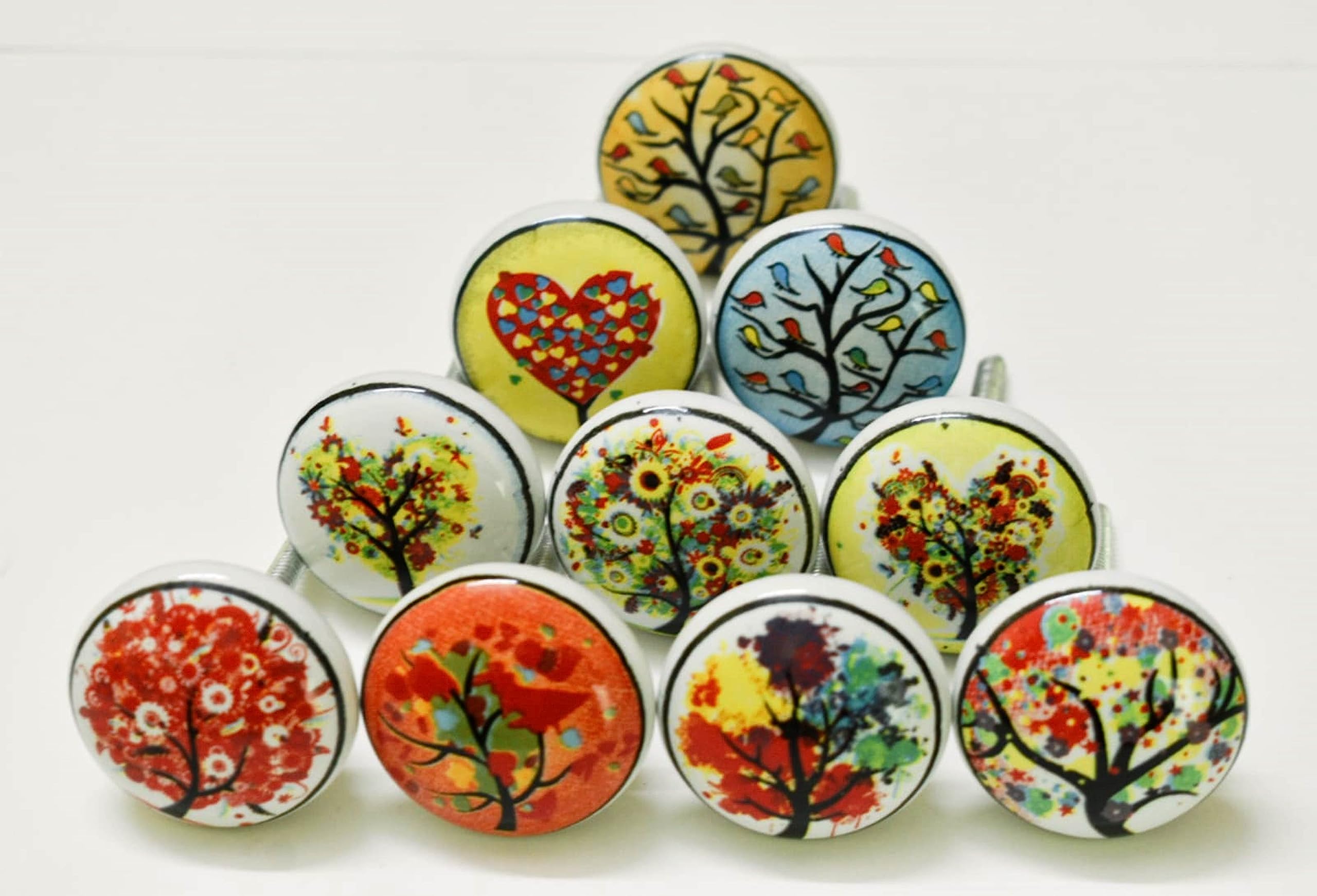 ARTISNO Ceramic Kitchen Cabinet Drawer Knobs - Handmade Hardware for Doors and Cabinets - Set of 10 (Assorted Tree)