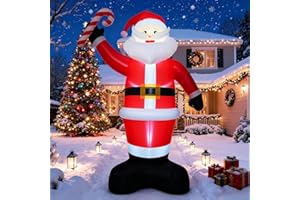 14FT Giant Christmas Inflatable Santa Claus, Blow up Santa with Candy Cane, Huge Inflatable Santa with Built-in LED Lights, X