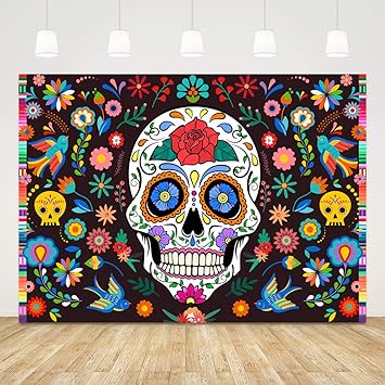 Amazon Com Floral Day Of The Dead Backdrop For Photography Fiesta