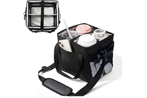 BOTTLE POUCH Reusable Drink Carrier with Handle,4 Cup Water Bottle Holder with Strap & Adjustable Dividers,Upgraded Portable Foldable Water Bottle Bag with Dual Elastic Straps, Leak-Proof,Coffee Cup Holder